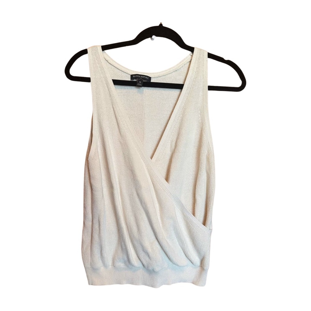 Banana Republic Ivory Knit Wrap Tank Top – Soft Minimalist Ribbed Size Medium